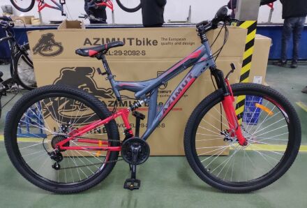 Спортивний гірський велосипед AZIMUT POWER колеса 27,5 дюйма GFRD / SHIMANO / з амортизатором / сіро-червоний