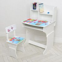 Дитяча парта регульована шкільна зі стільцем 904-109 біла / малюнок Кошеня**