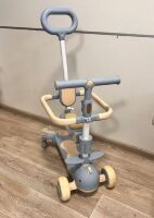 Дитячий триколісний самокат трансформер Maraton 3в1 Cruzzer 1009 з батьківською ручкою та бампером, блакитний