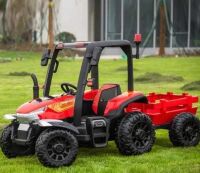 Дитячий одномісний електромобіль Трактор з причепом 4WD M 4844EBLR-3 на колесах EVA, шкіряне сидіння, червоний