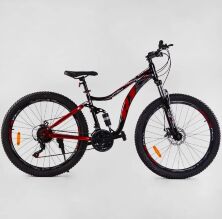 Велосипед спортивний CORSO «R1» 27.5 дюймів 28835 НАПІВФЕТ з амортизатором / Shimano / чорно-червоний
