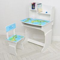 Дитяча парта регульована шкільна зі стільцем 904-110 біла / малюнок Карта світу**