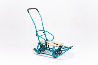 Санки дитячі Патріот з механізмом висувних колісних шасі та батьківською ручкою сині