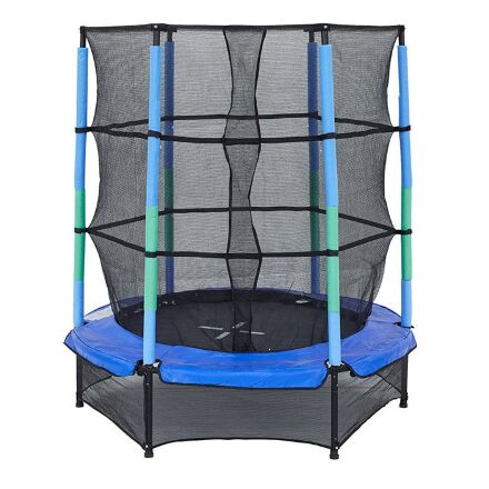 Спортивний батут круглий RJ-0084 діаметр 140см на пружинах з сіткою 150см / колір синій