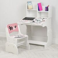 Дитяча регульована парта зі стільчиком для дівчинки растишка Bambi W2071-110-2(UA)(EN) / "Кішка" біла**