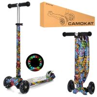Дитячий складаний триколісний самокат алюмінієвий iTrike JR3-055-WP9 MAXI / колеса світло / колір прінт**