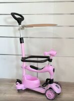 Дитячий триколісний самокат трансформер Maraton 3в1 K619 з батьківською ручкою, бампером, фарою, рожевий