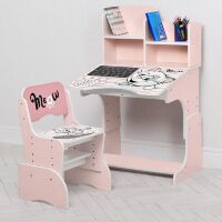 Дитяча регульована парта зі стільчиком для дівчинки растишка Bambi W2071-110-3(UA)(EN) / "Кішка" рожева**