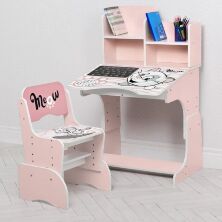 Дитяча регульована парта зі стільчиком для дівчинки растишка Bambi W2071-110-3(UA)(EN) / "Кішка" рожева**
