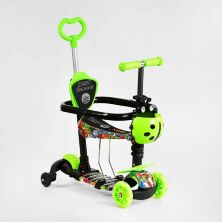 Самокат дитячий триколісний із сидінням 5в1 Best Scooter LS-40203 з додатковими колесами/ салатовий