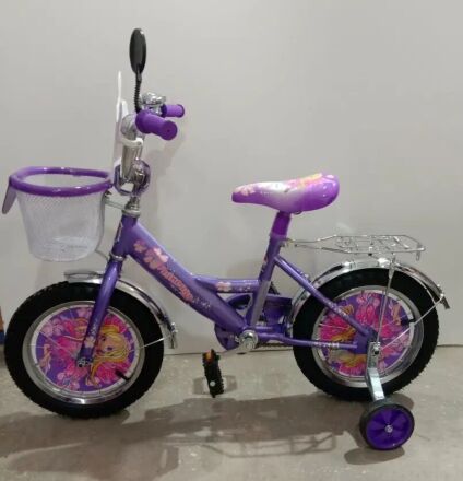 Дитячий двоколісний велосипед Mustang Принцеса 12 дюймів фіолетовий з кошиком**