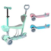 Самокат дитячий пластиковий з сидінням і батьківською ручкою і кошиком GS-0019 3 кольори