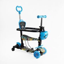 Дитячий триколісний самокат трансформер 5в1 Best Scooter LS-77410 з сидінням та бампером, блакитний