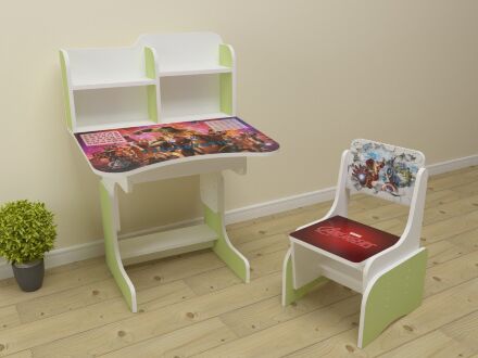 Дитяча парта регульована растишка зі стільчиком для хлопчика від 2 років ЛДСП ПШ 070 Герої Марвел салатова