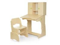 Дитяча дерев'яна парта зі стільчиком W903-10-1 регульована по висоті / з шафками / Венге світло.**