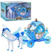 Дитяча лялькова Карета для ляльок 289B з музичною інтерактивною конячкою (на батарейці) / блакитна