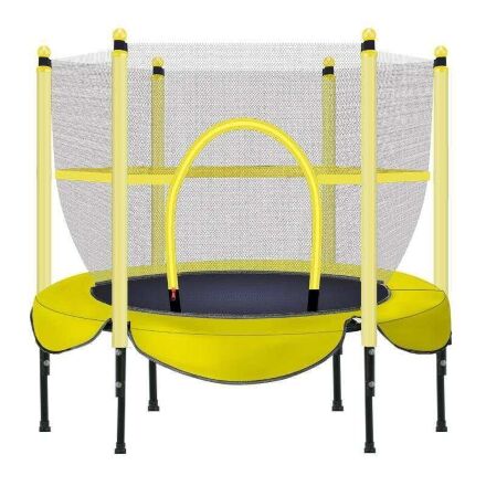 Дитячий батут круглий BT-RJ-0078 діаметр 150 см на пружинах з сіткою висота 100 см / колір жовтий