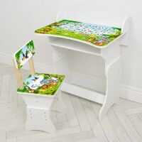 Дитяча парта зі стільчиком HB-301-14(UA) регульована по висоті "Алфавіт / біла"