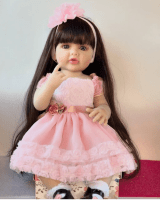 Велика вінілова лялька зі справжнім довгим волоссям та реалістичними очима Reborn Baby Doll