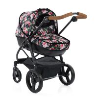 Коляска дитяча для ляльок HAUCK D-88652 класична люлька-переноска з багажної кошиком чорна з квітами **