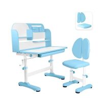 Дитяча регульована парта зі стільцем M 5801-4 металева, висувна полиця, блакитна