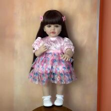 Велика вінілова лялька-ПУПС ручної роботи у сукні Reborn Baby Doll зі справжнім волоссям та живими очима
