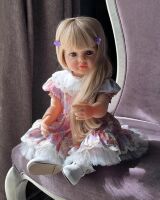 Велика вінілова лялька зі справжнім світлим довгим волоссям та реалістичними очима Reborn Baby Doll