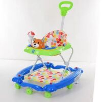 Дитячі ходунки з батьківською ручкою BAMBI M 3656A-2 Blue Green Ведмедик з музичної ігровою панеллю
