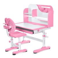 Дитяча регульована парта зі стільцем M 5801-8 металева, висувна полиця, рожева для дівчинки