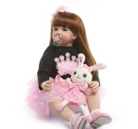 Велика вінілова лялька-ПУПС ручної роботи із зайцем Reborn Baby Doll зі справжнім волоссям та живими очима