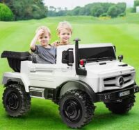 Дитячий двомісний електромобіль Джип M 5837EBLR-1(36V) Mercedes Unimog шкіряне сидіння, 3 акумулятори, білий