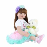 Велика вінілова лялька-ПУПС ручної роботи з великим ведмежатком Reborn Baby Doll зі справжнім волоссям та живими очима