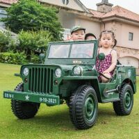 Дитячий електромобіль Армійський Джип M 5861EBLR-10(24V) тримісний, 4 мотори, шкіряне сидіння, зелений
