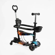 Дитячий триколісний самокат трансформер 5в1 Best Scooter LS-71100 з сидінням та бампером, чорний