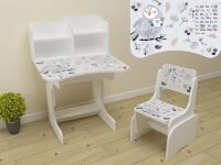 Дитяча парта регульована растишка зі стільчиком для дівчинки від 2 років до 14 років ЛДСП ПШ 077 Сови біла