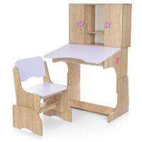 Дитяча дерев'яна парта зі стільчиком W903-13 регульована по висоті / з шафками / для дівчинки Бузкова*