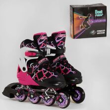 Дитячі Розсувні Ролики 3654-M Best Roller розмір 35-38 колеса PU 6.5см / переднє світло / рожеві для дівчини