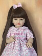 Велика вінілова лялька-ПУПС ручної роботи в рожевій сукні Reborn Baby Doll зі справжнім волоссям та живими очима
