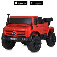 Дитячий двомісний електромобіль Джип M 5837EBLR-3(36V) Mercedes Unimog шкіряне сидіння, 3 акумулятори, червоний