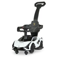 Детская каталка-толокар Машинка 2в1 M 5007-1 Lamborghini с родительской ручкой и бампером Музыка свет / Белая