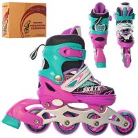 Ролики PROFI A4123-XS-PGR розсувні розмір 27-30 переднє світне колесо рама алюміній рожево-зелені