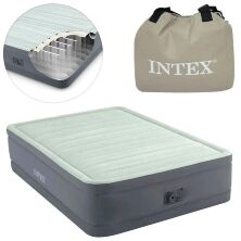 Надувний велюровий матрац-ліжко Intex 64904 із вбудованим електронасосом. Розмір 137-191-46см / оливково-сірий