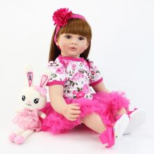 Велика вінілова лялька-ПУПС ручної роботи із Зайчатком Reborn Baby Doll зі справжнім волоссям та живими очима