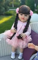 Велика вінілова реалістична лялька з довгими кісками та великими очима Reborn Baby Doll