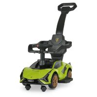 Дитяча каталка-толокар Машинка 2в1 M 5007-5 Lamborghini з батьківською ручкою й бампером Музика світло/Зелена