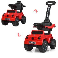 Машина каталка толокар BAMBI M 3899L-3 Mercedes шкіряне сидіння батьківська ручка червона