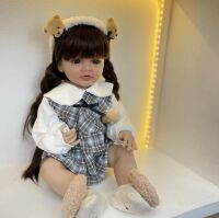 Велика вінілова лялька-ПУПС ручної роботи з косами Reborn Baby Doll зі справжнім волоссям та живими очима