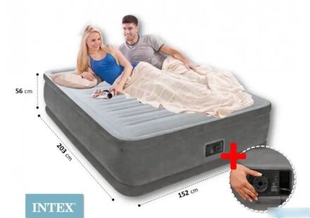 Надувний велюровий матрац ліжко INTEX 64132 з вбудованим насосом
