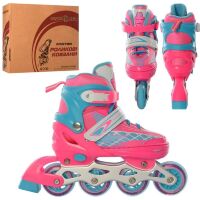 Дитячі розсувні ролики PROFI A4140-M-PBL алюмінієва рама/розмір 35-38 устілка 21 см/синьо-рожеві