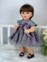 Музична вінілова лялька ручної роботи Reborn Doll у ошатній сукні (музичний чіп, видає звуки)